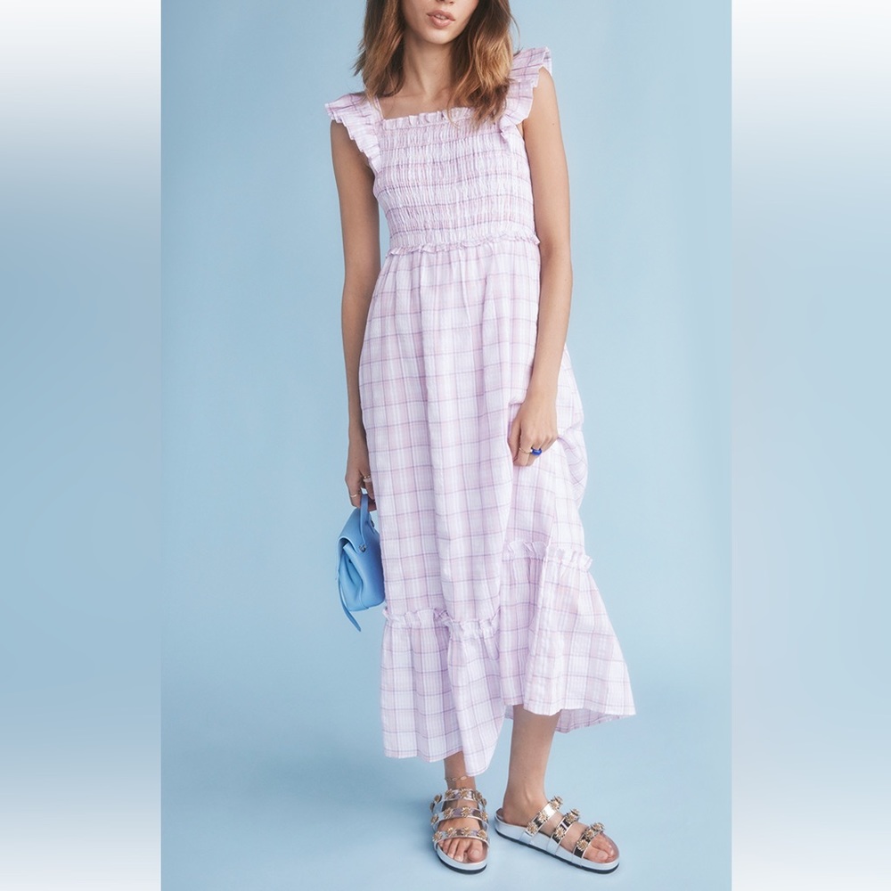 NWT! English Factory Plaid Midi Dress w/ Ruffles